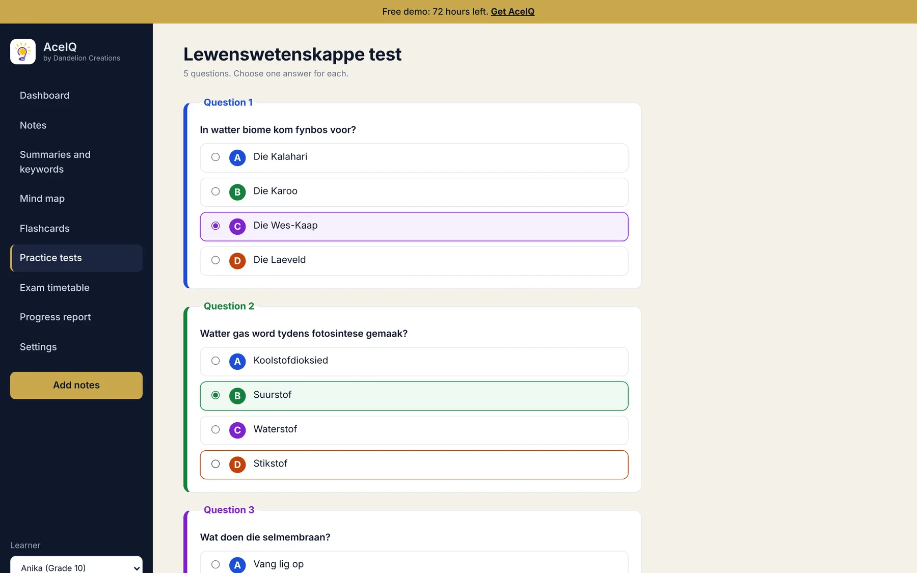 AceIQ practice test with multiple choice questions