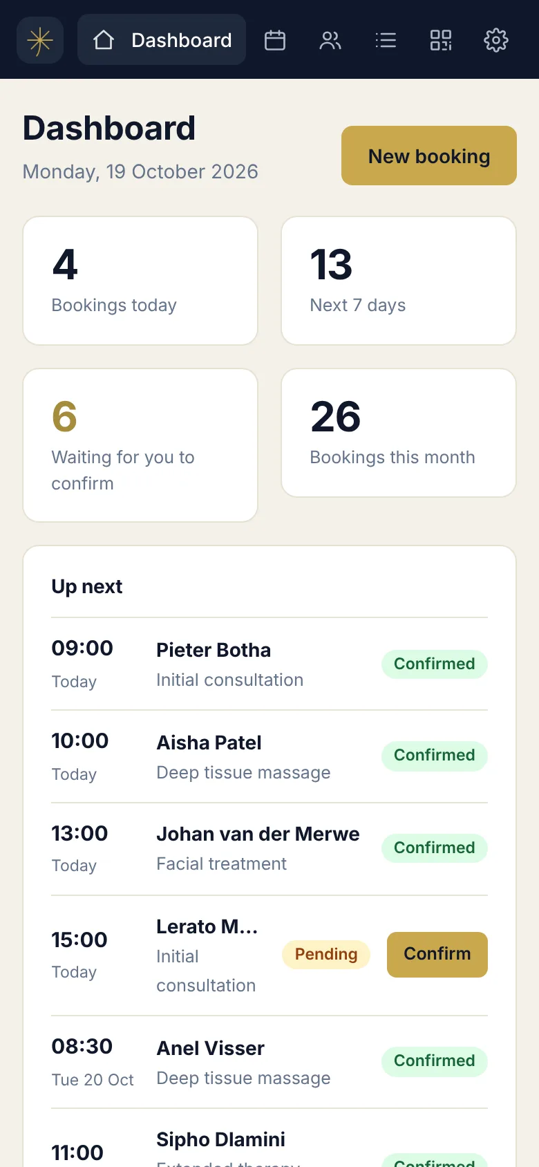 The BookAbility admin dashboard on a phone